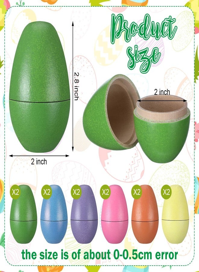 Marsui 12 Pcs Fillable Easter Colorful Wooden Eggs Basket Stuffers Hollow Wooden Easter Fake Eggs Hunt DIY Painting Art Craft Decorations Spring Home Decor - Image 2